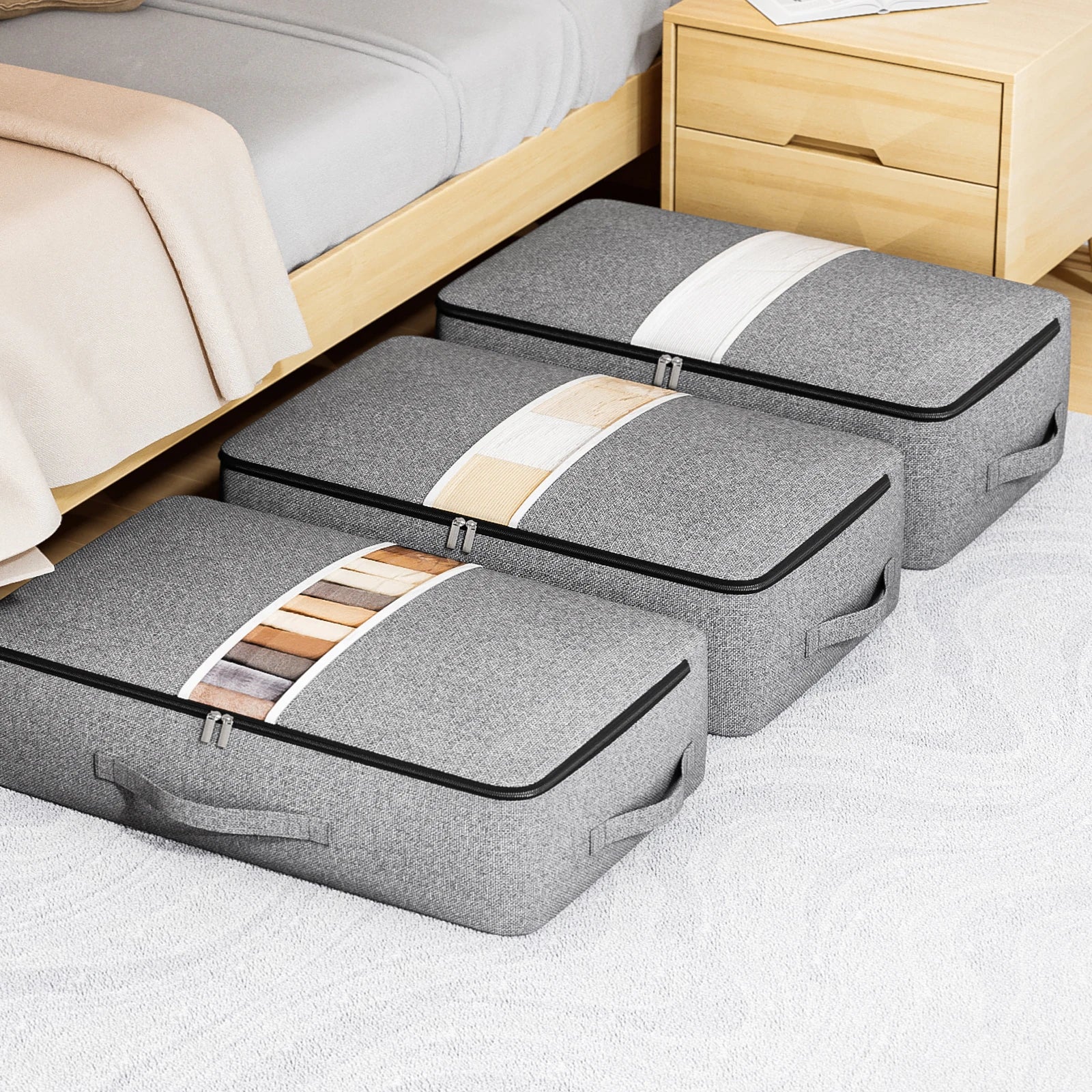 Livono Borsa di Stoccaggio | Extra Grande & Pieghevole | Con Finestra Trasparente & Cerniera | Tessuto Cationico Grigio