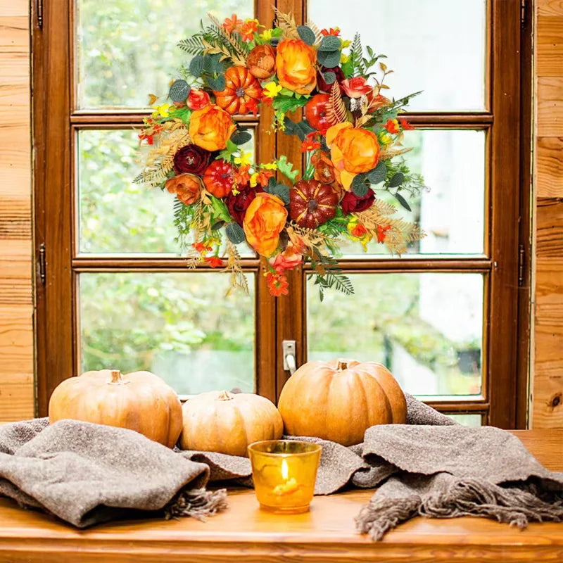Autumna Charm Ghirlanda Autunnale | Zucca & Rattan | 40 cm | Decorazione Artigianale per Autunno & Ringraziamento