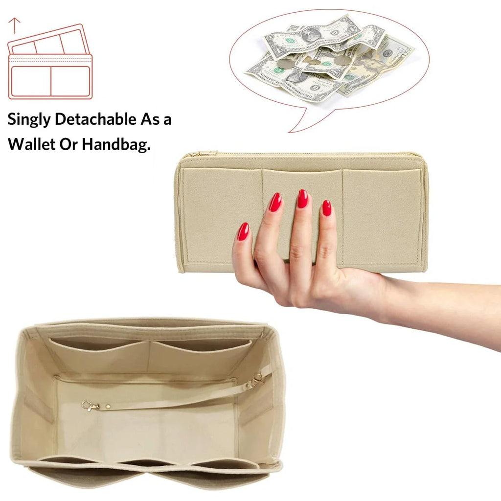 TaschenLuxe Organizer Inlay | Inserto in feltro con cerniera | 15 scomparti & cordino per chiavi | Per borse e shopper