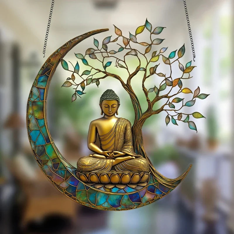 Suncatcher in Acrilico ZenLight | Decorazione Buddha 2D | Accessorio per Finestra e Casa | Design Spirituale degli Ambienti