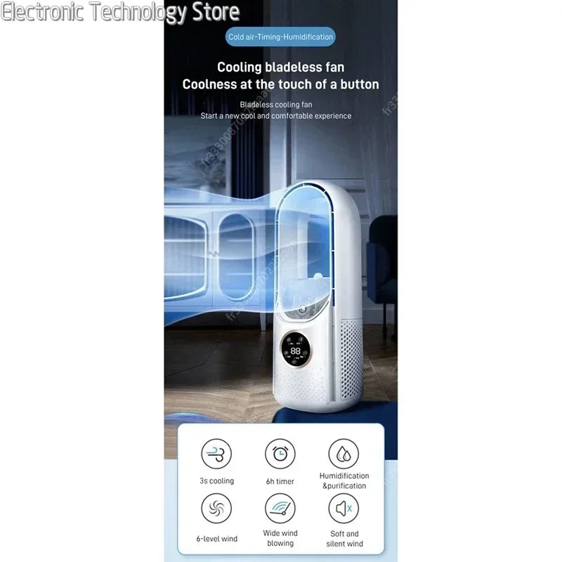 AeroCool Breeze Ventilatore Senza Pale 2026 | 6 Velocità | Raffreddatore d'aria e Umidificatore Silenzioso | Porta USB | Per Ufficio e Casa