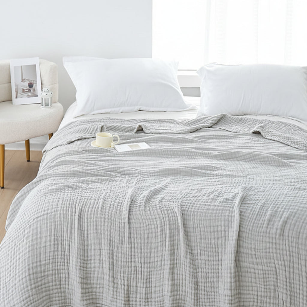 CLOUDNEST – Coperta in Garza di Cotone Ultra-Traspirante a 6 Strati per Comfort Tutto l'Anno