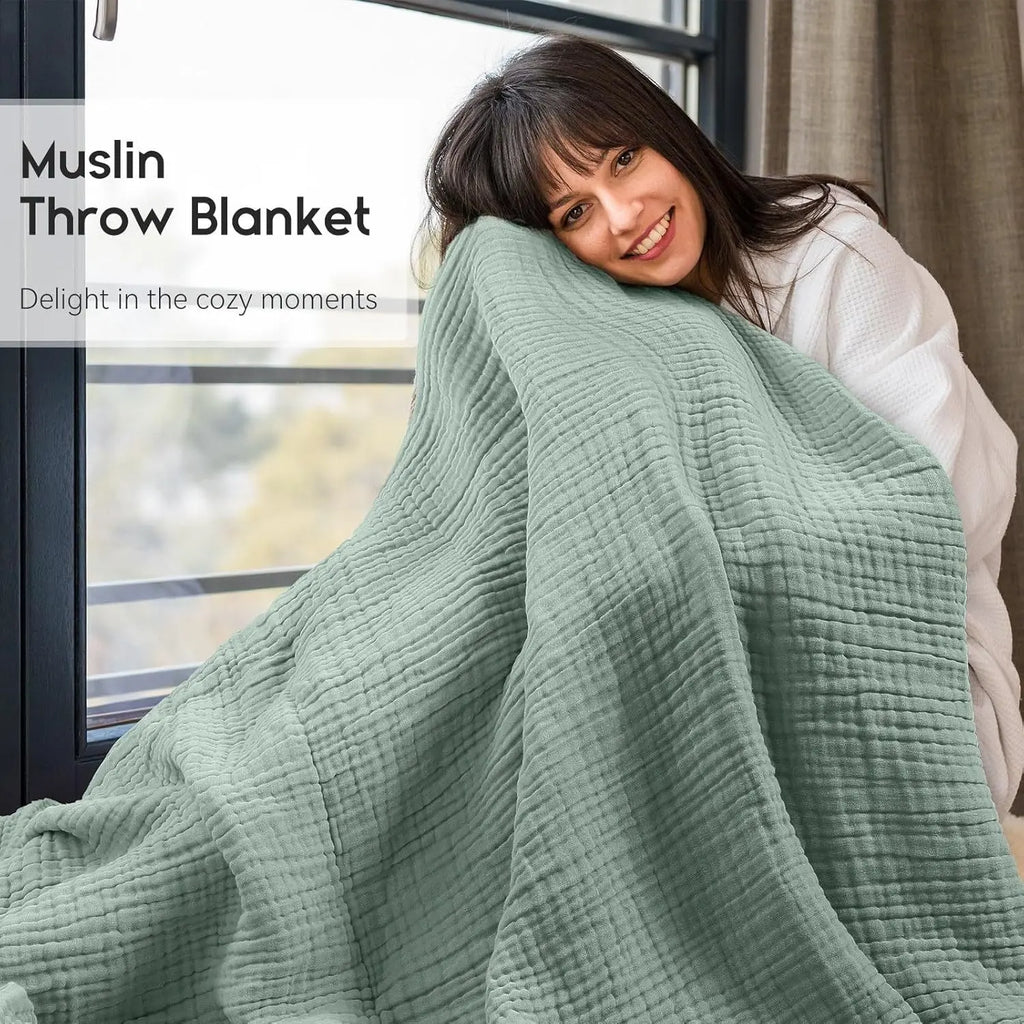 CottonBreeze | Coperta in Mussola di 100 % Cotone | 6 strati, Traspirante & Leggera | Per Divano & Letto