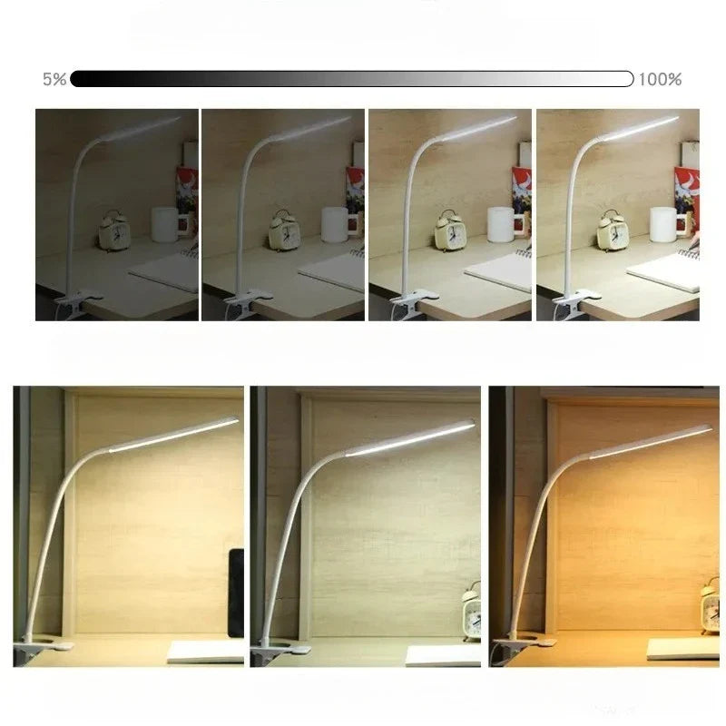 Lampada a morsetto LED LumaFlex | 3 temperature di colore & 10 livelli di luminosità | Funzionamento USB | Braccio flessibile | Amica degli occhi & Dimmerabile
