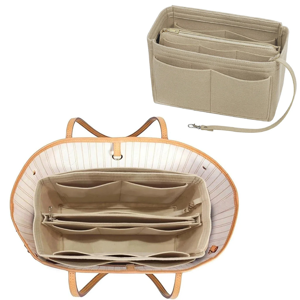TaschenLuxe Organizer Inlay | Inserto in feltro con cerniera | 15 scomparti & cordino per chiavi | Per borse e shopper