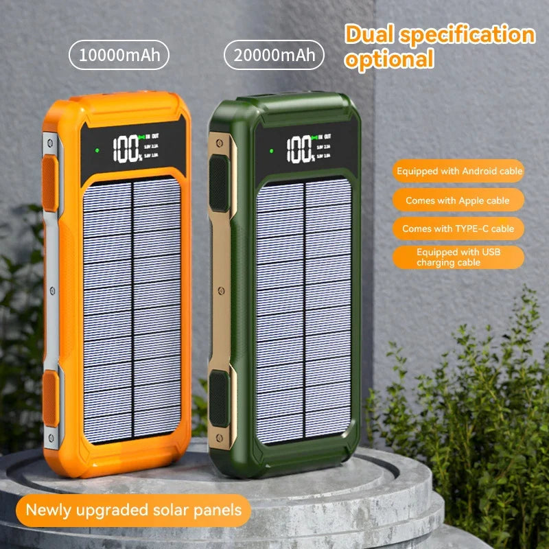 Powerbank Solare Voltora 20K | 20.000mAh | Cavo 4-in-1 | Ricarica Rapida & LED di Emergenza | Per iPhone & Samsung