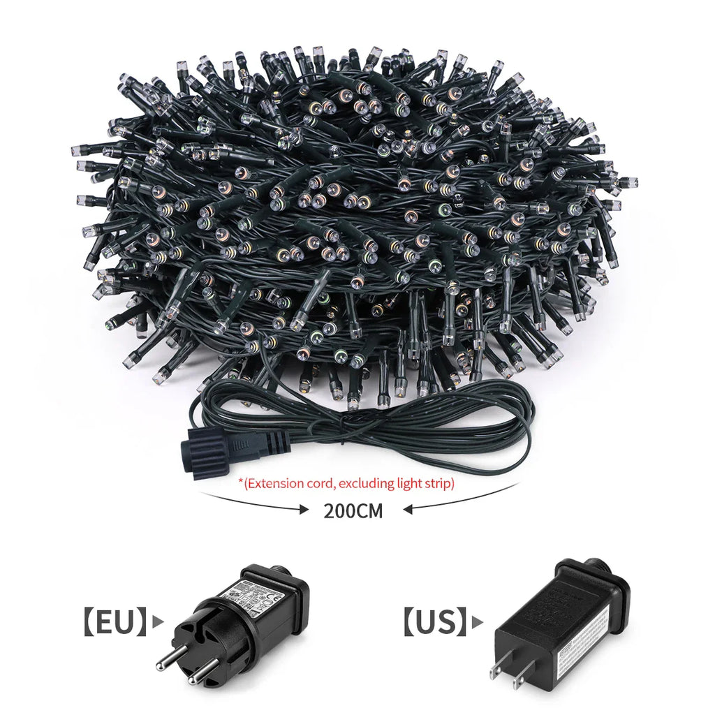 LuminaraX | Catena di luci LED esterna 24V | 8 modalità di illuminazione | Impermeabile IP65 | 10–100 m | Per giardino, casa e decorazioni natalizie