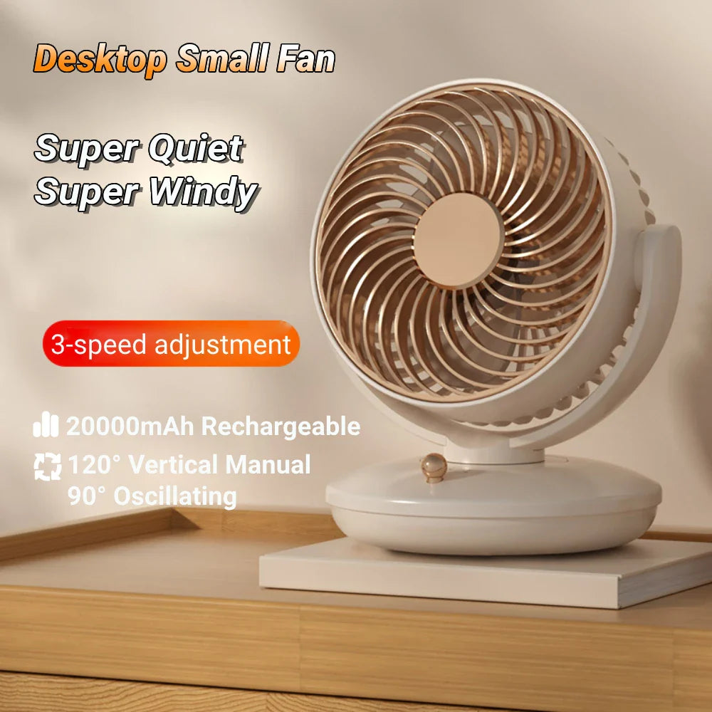 Ventilatore da tavolo BreezeLoop con rotazione a 360° | Ventilatore USB con 3 velocità e batteria | Silenzioso e compatto | Per ufficio, camera da letto e casa