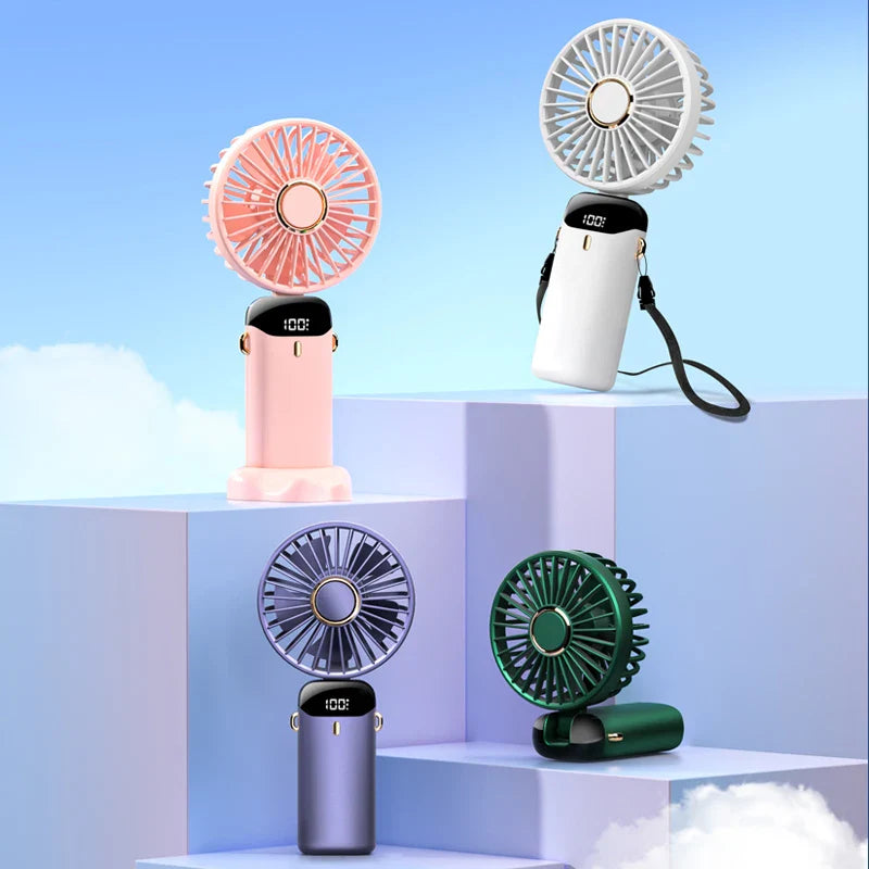 AERIONIQ Mini-Ventilatore 3-in-1 | Display LED | 5 Velocità | Batteria con Funzione Powerbank | Portatile & da Appoggiare
