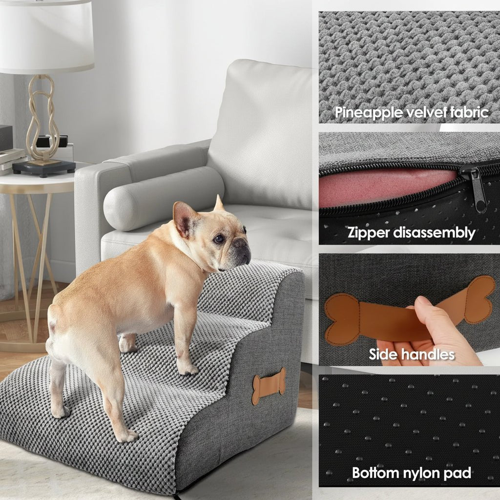 COMFYCLIMB - Scale per cani in morbida schiuma con inclinazione amica delle articolazioni, base antiscivolo e copertura lavabile per un accesso sicuro a letti e divani