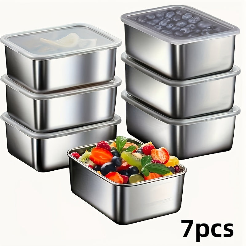 NUTRIBOX - Set di contenitori per alimenti in acciaio inossidabile da 7 pezzi, soluzione durevole e impilabile per la preparazione dei pranzi