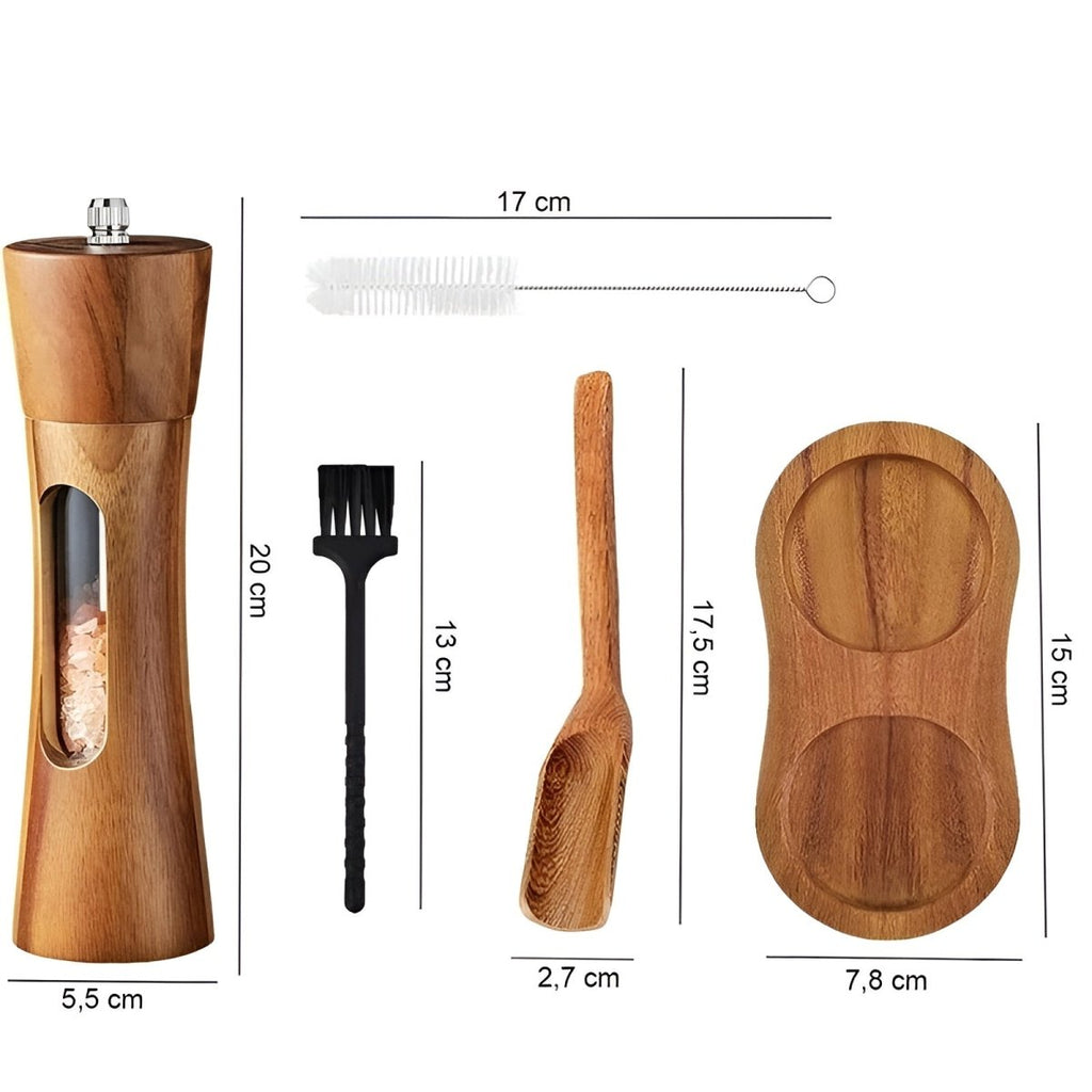 MILLHAVEN - Eleganti macina sale e pepe in legno con macinino regolabile per un controllo preciso della stagionatura e un'estetica senza tempo in cucina