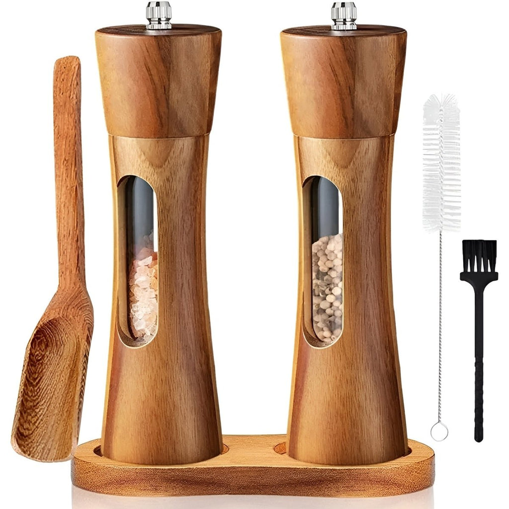MILLHAVEN - Eleganti macina sale e pepe in legno con macinino regolabile per un controllo preciso della stagionatura e un'estetica senza tempo in cucina