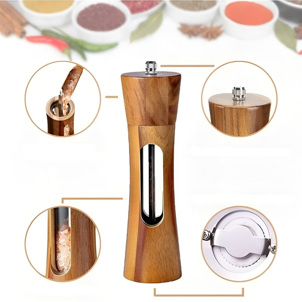MILLHAVEN - Eleganti macina sale e pepe in legno con macinino regolabile per un controllo preciso della stagionatura e un'estetica senza tempo in cucina