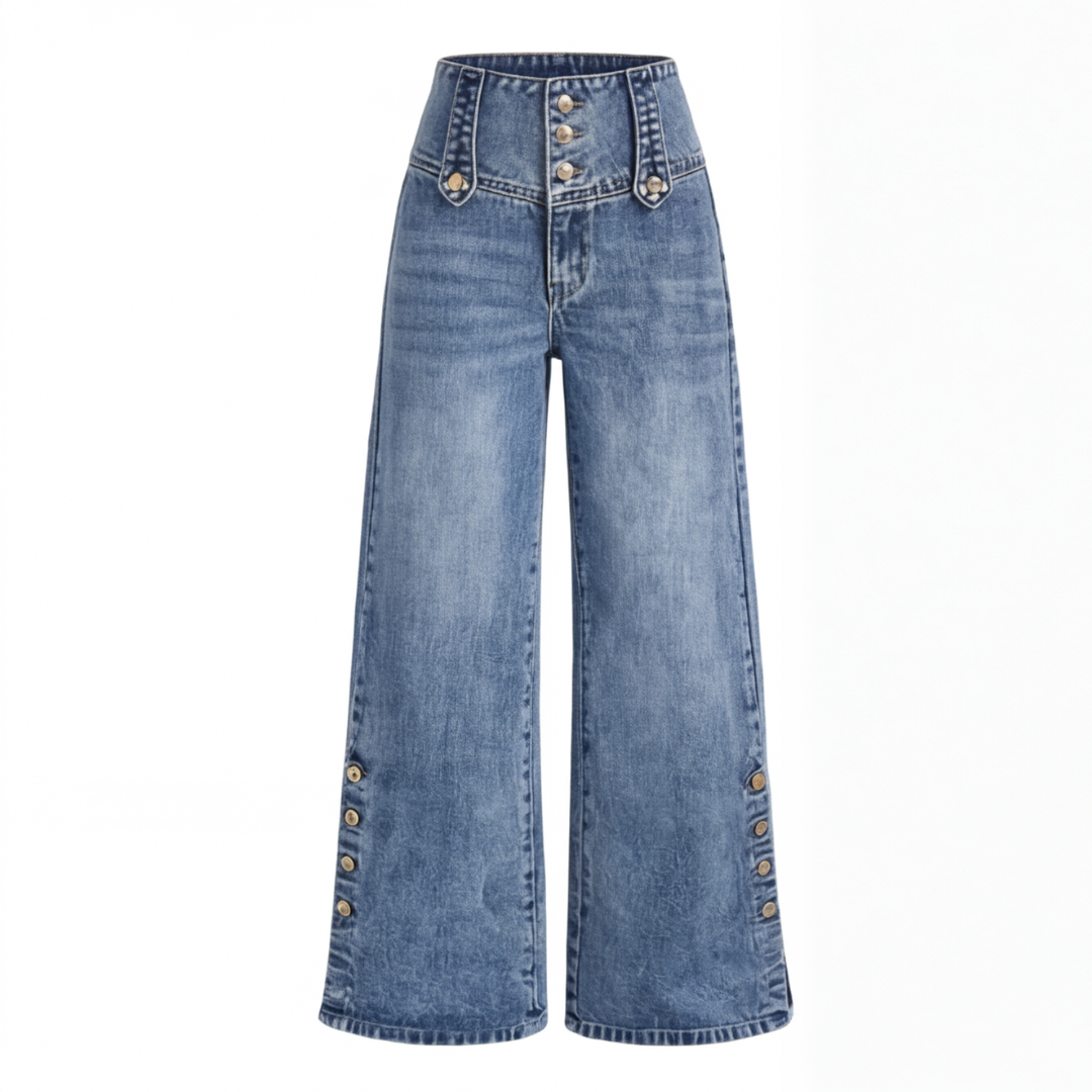Revelle – Jeans a gamba larga con bottoni retro
