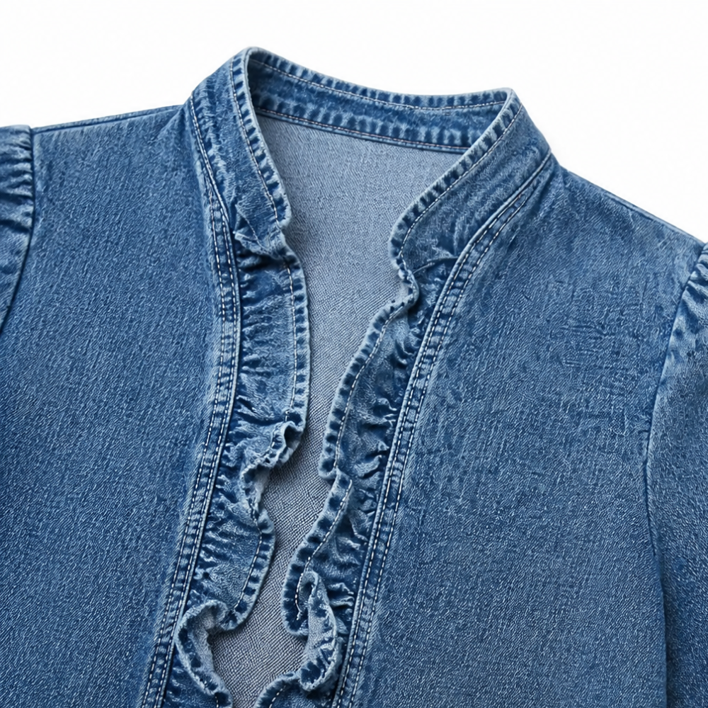 Maelyn – Giacca di jeans con bordi a volant e apertura frontale