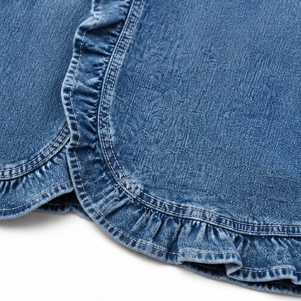 Maelyn – Giacca di jeans con bordi a volant e apertura frontale