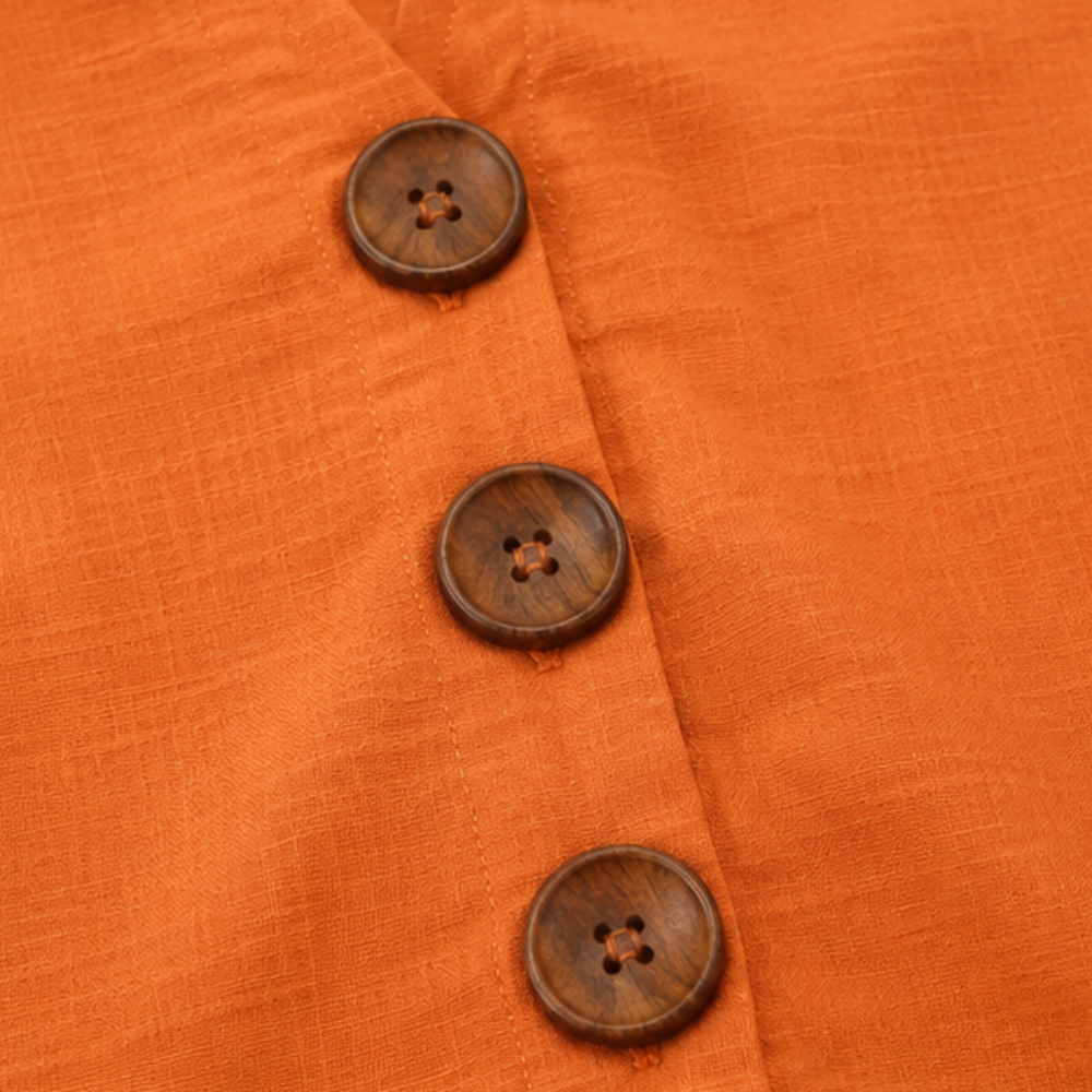 Laurelle – Blusa con maniche a volant e scollo a V con bottoni