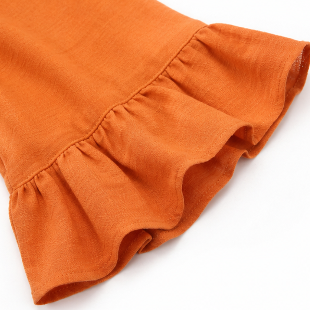 Laurelle – Blusa con maniche a volant e scollo a V con bottoni