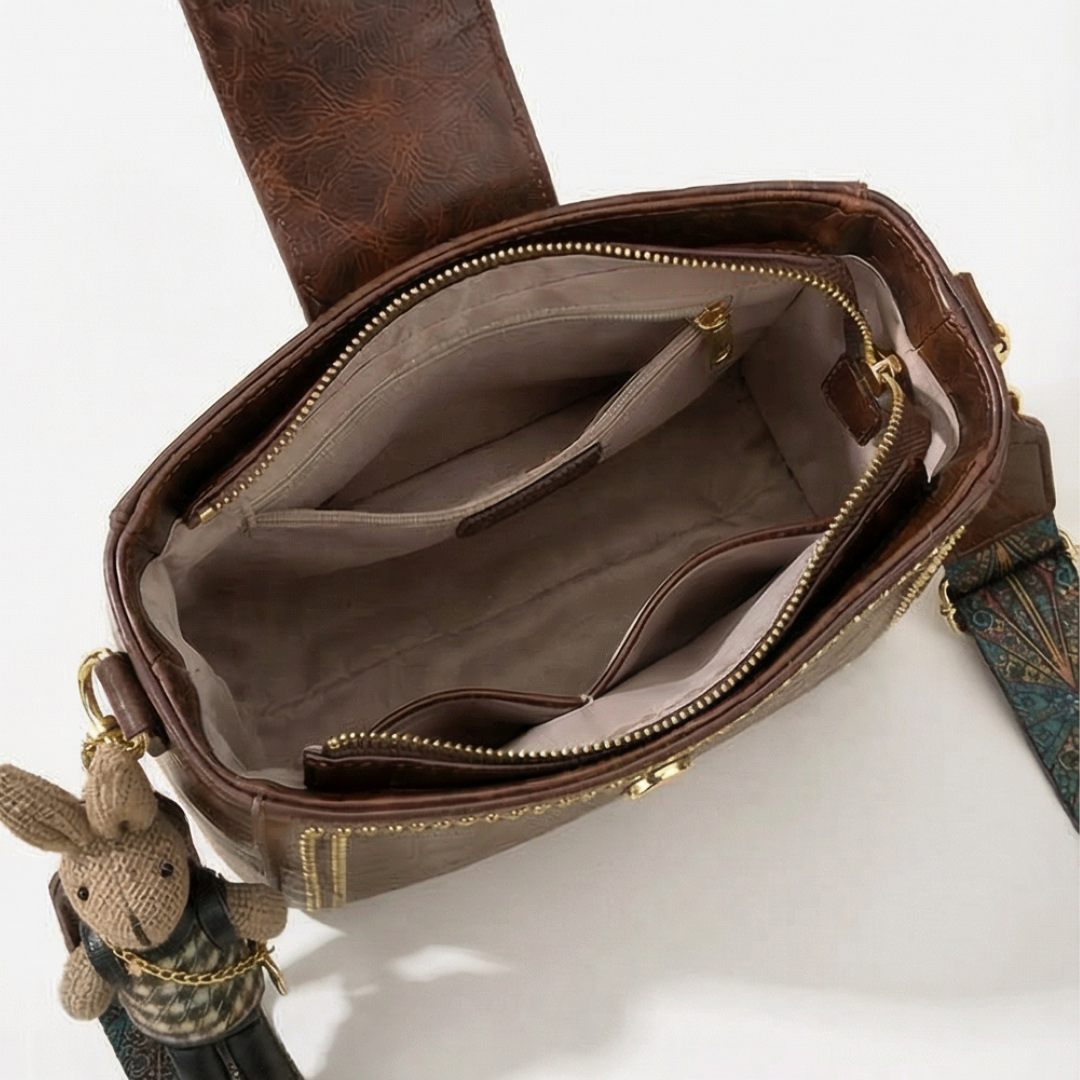 Trovata - Borsa a secchiello vintage a tracolla con cinturino artigianale