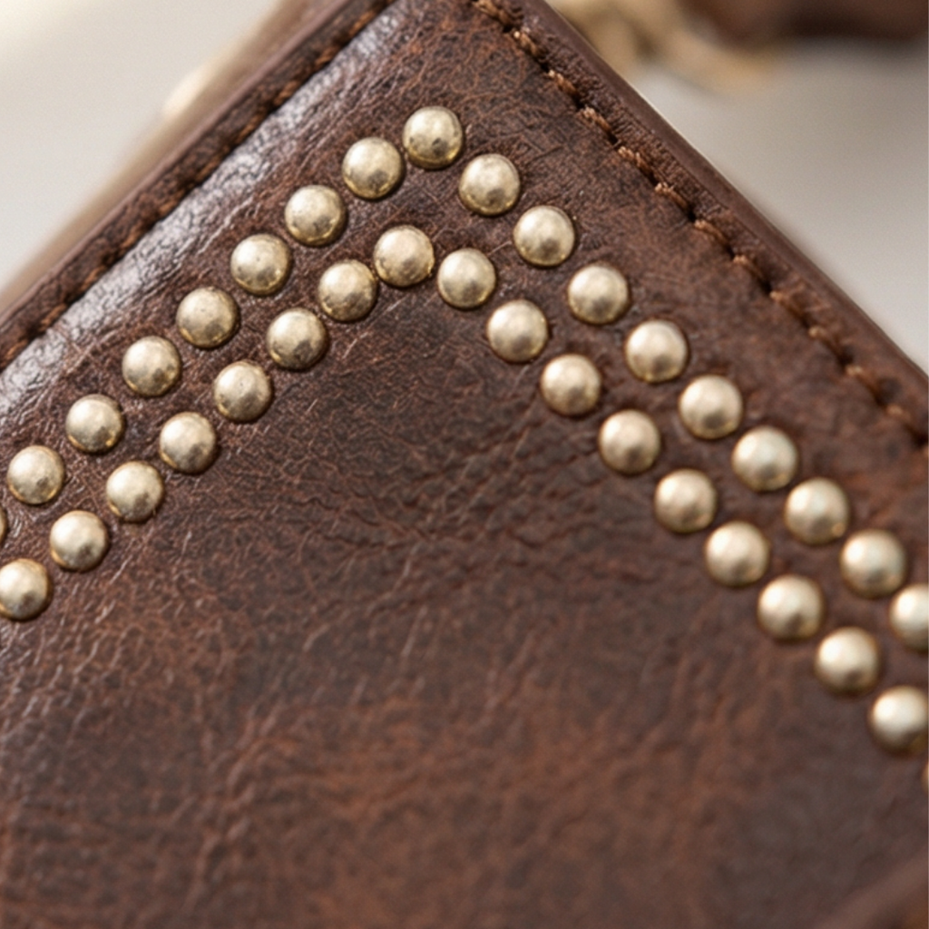 Trovata - Borsa a secchiello vintage a tracolla con cinturino artigianale
