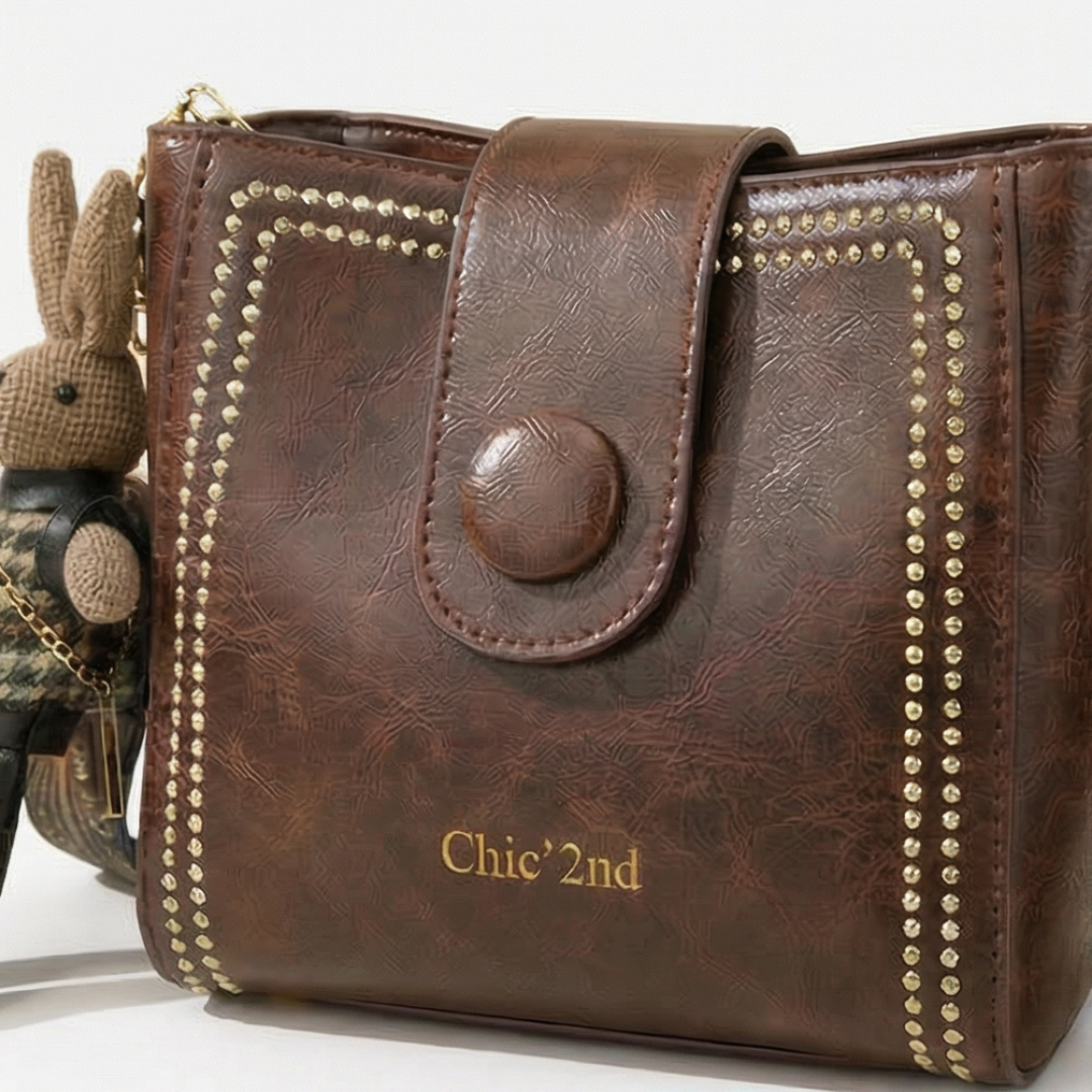 Trovata - Borsa a secchiello vintage a tracolla con cinturino artigianale