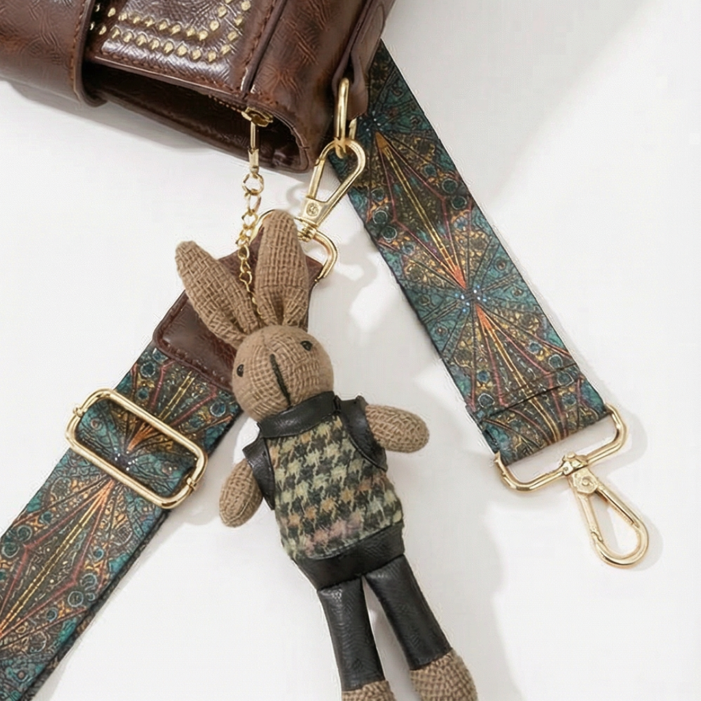 Trovata - Borsa a secchiello vintage a tracolla con cinturino artigianale