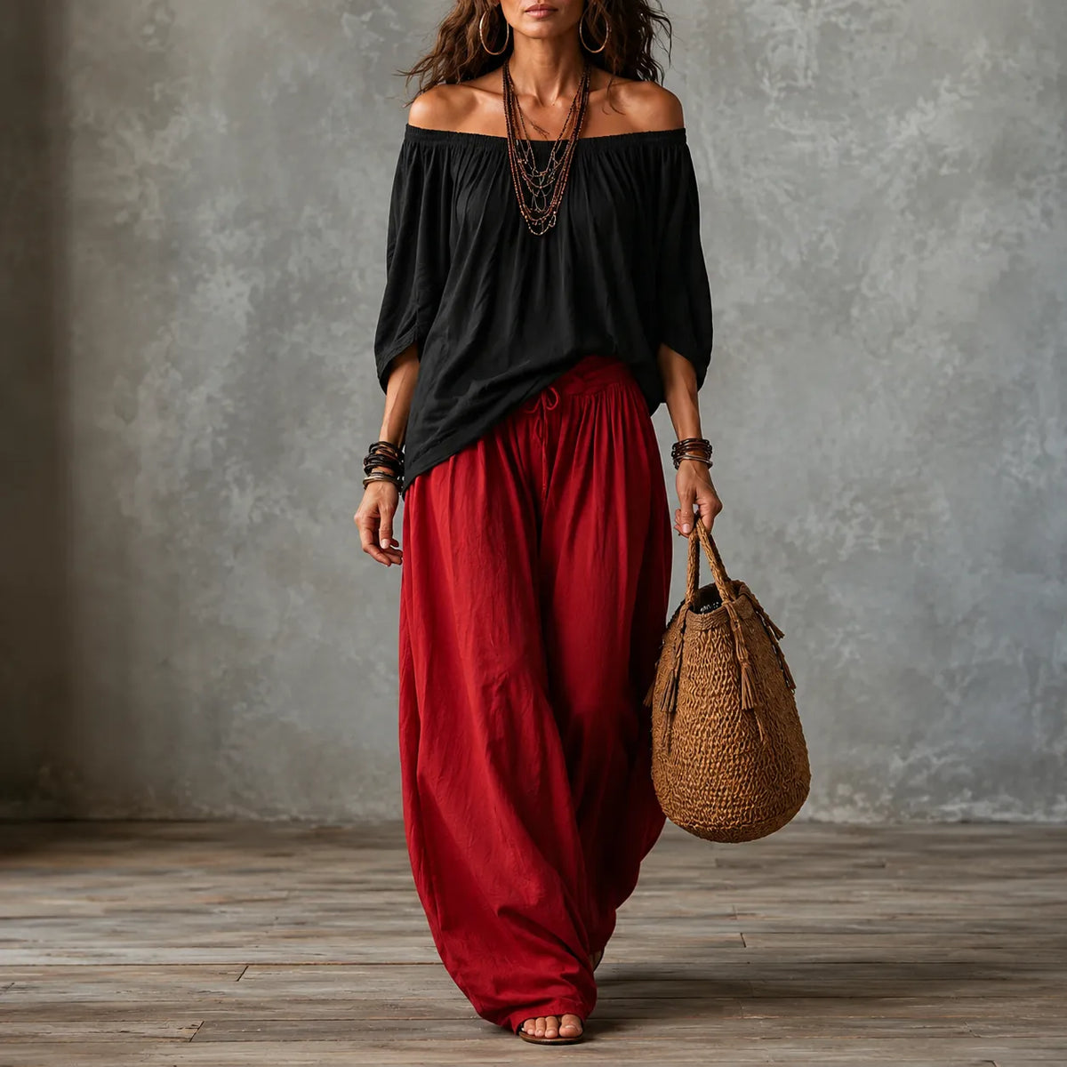 Solenza – Top Boho Off-Shoulder e Pantaloni Lantern per Donne