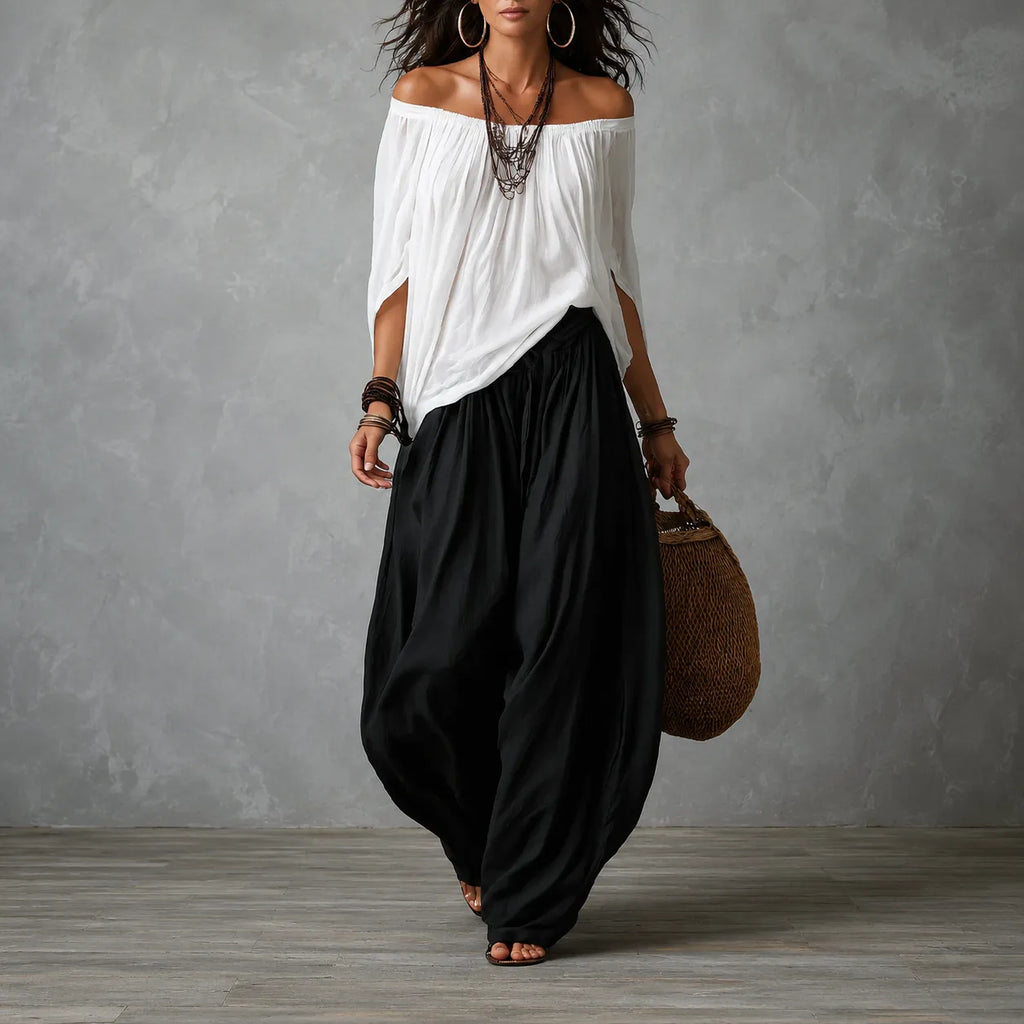 Solenza – Top Boho Off-Shoulder e Pantaloni Lantern per Donne