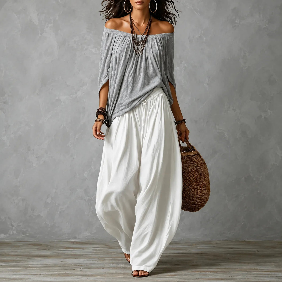 Solenza – Top Boho Off-Shoulder e Pantaloni Lantern per Donne