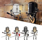 Robot Microfono Vintage in Metallo con Lampada a Chitarra