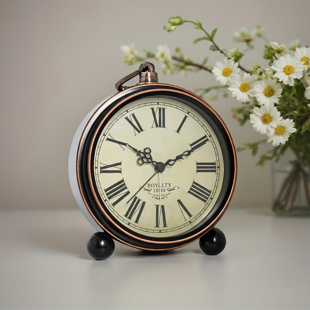ELEGANTIME - Orologio da Comodino Vintage in Metallo Europeo con Allerta Silenziosa e Grande Display Analogico