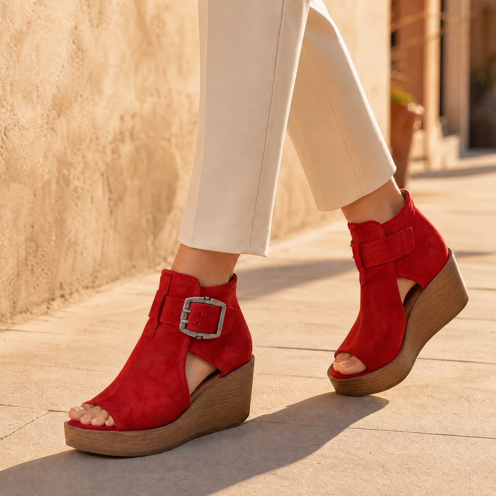 Elsera – Wedge con punta aperta e dettaglio fibbia