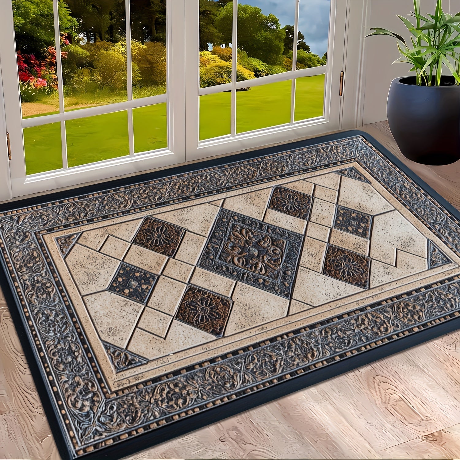 STYLEHAVEN - Tappeto d'ingresso con bordo geometrico lavabile in lavatrice