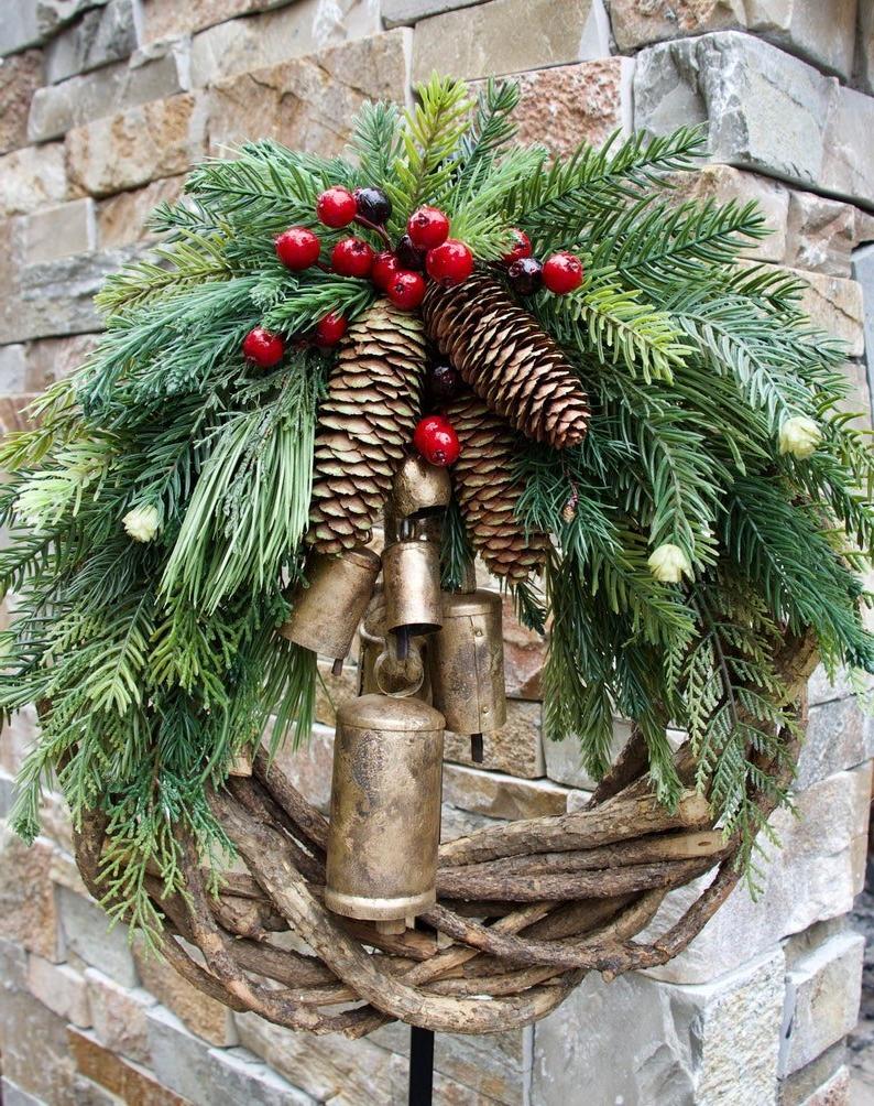 Corona di Natale in Stile Rustico, Corona Boho, Corona Festiva