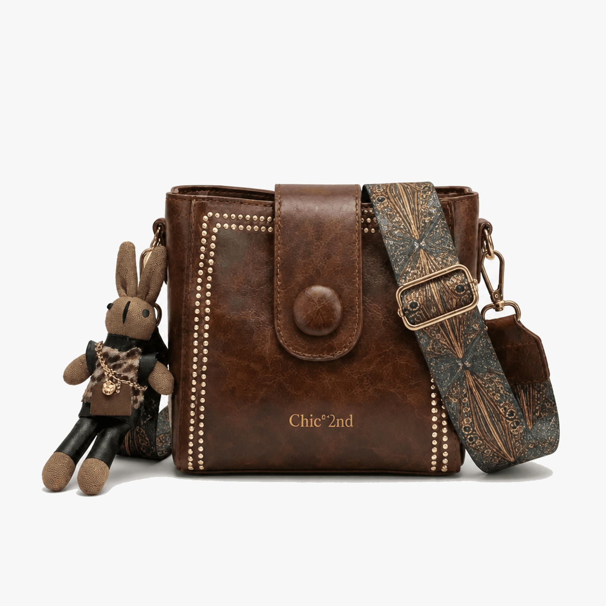 Trovata - Borsa a secchiello vintage a tracolla con cinturino artigianale