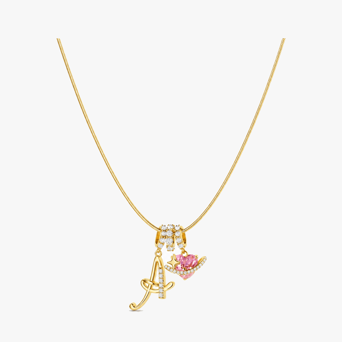 LUMARA – Collana con Iniziale a 3 Strati con Zircone a Forma di Cuore Rosa