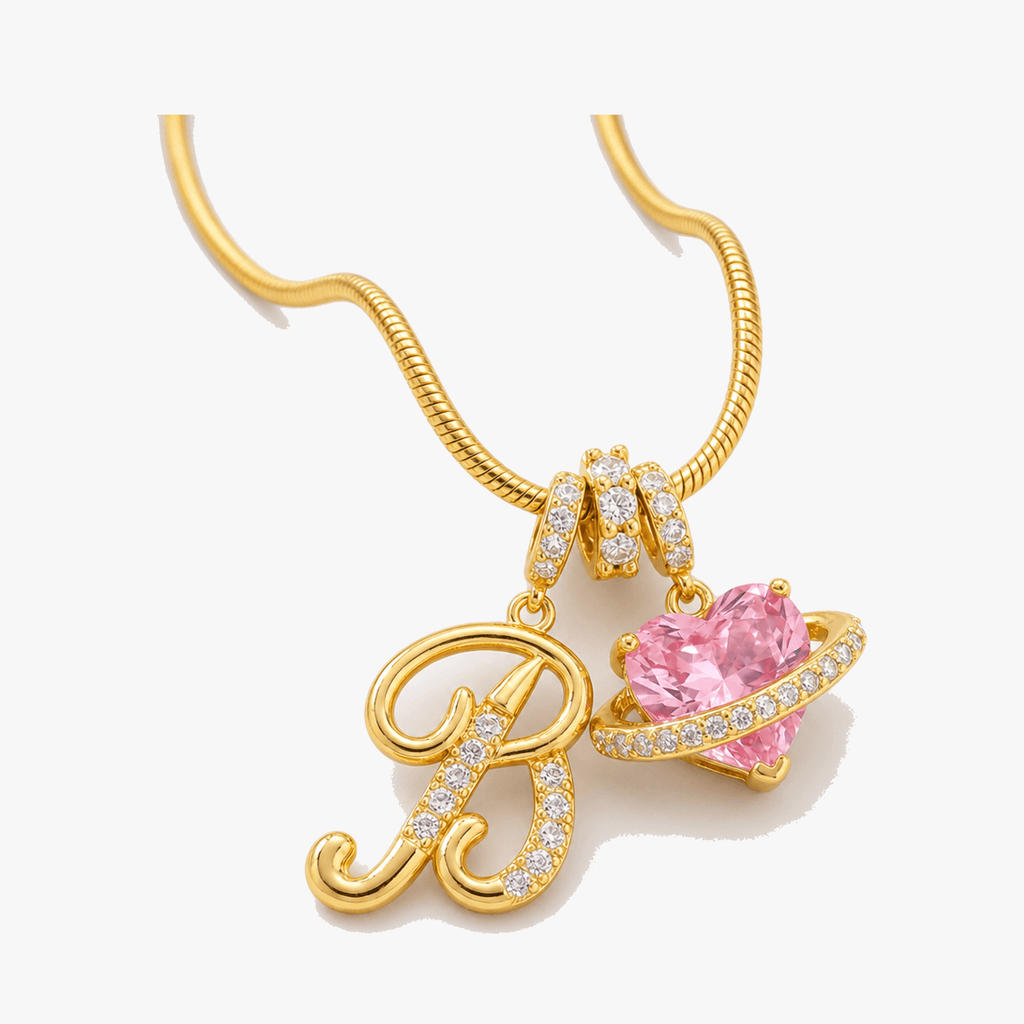 LUMARA – Collana con Iniziale a 3 Strati con Zircone a Forma di Cuore Rosa