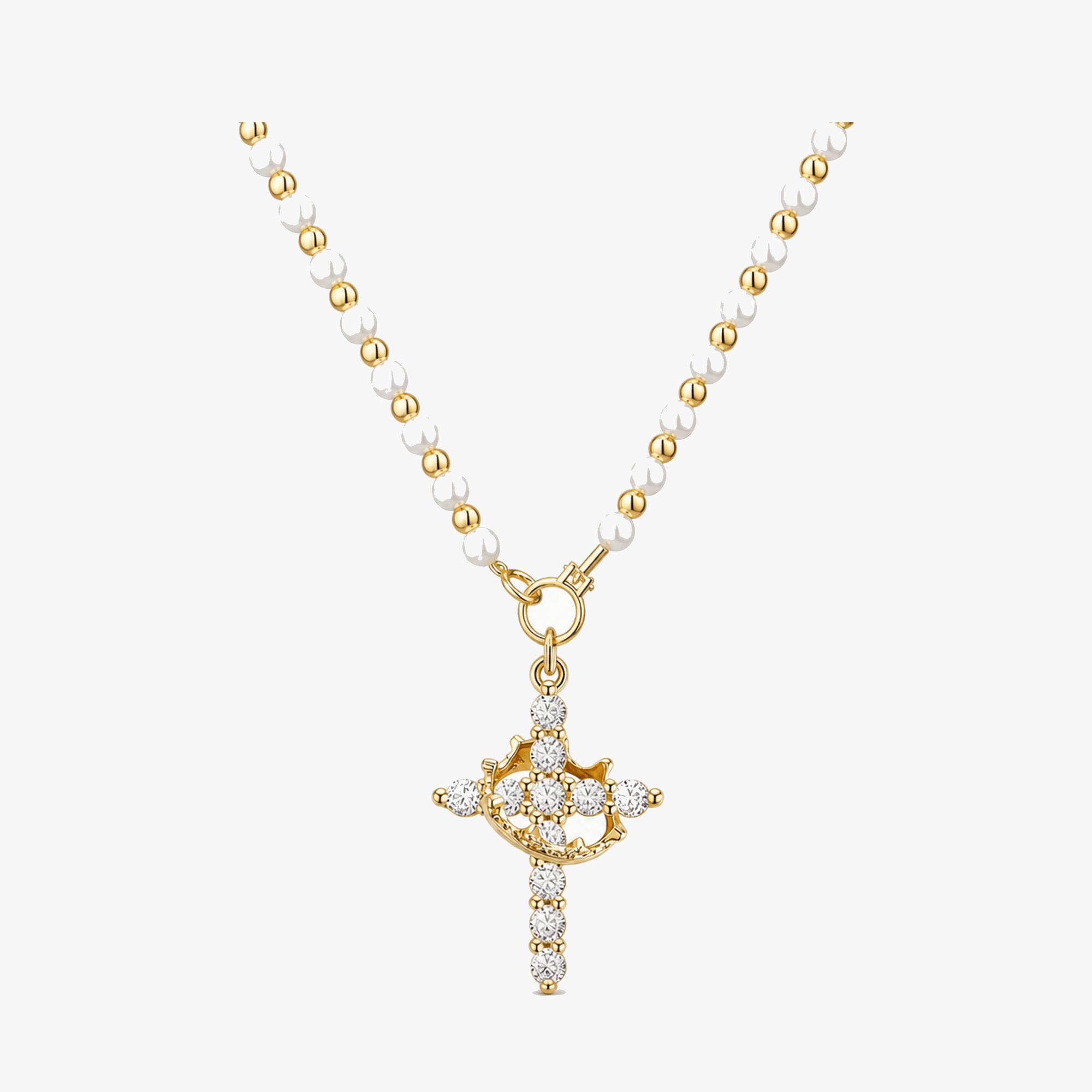 Crownara – Collana con perle e croce coronata