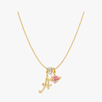 LUMARA – Collana con Iniziale a 3 Strati con Zircone a Forma di Cuore Rosa