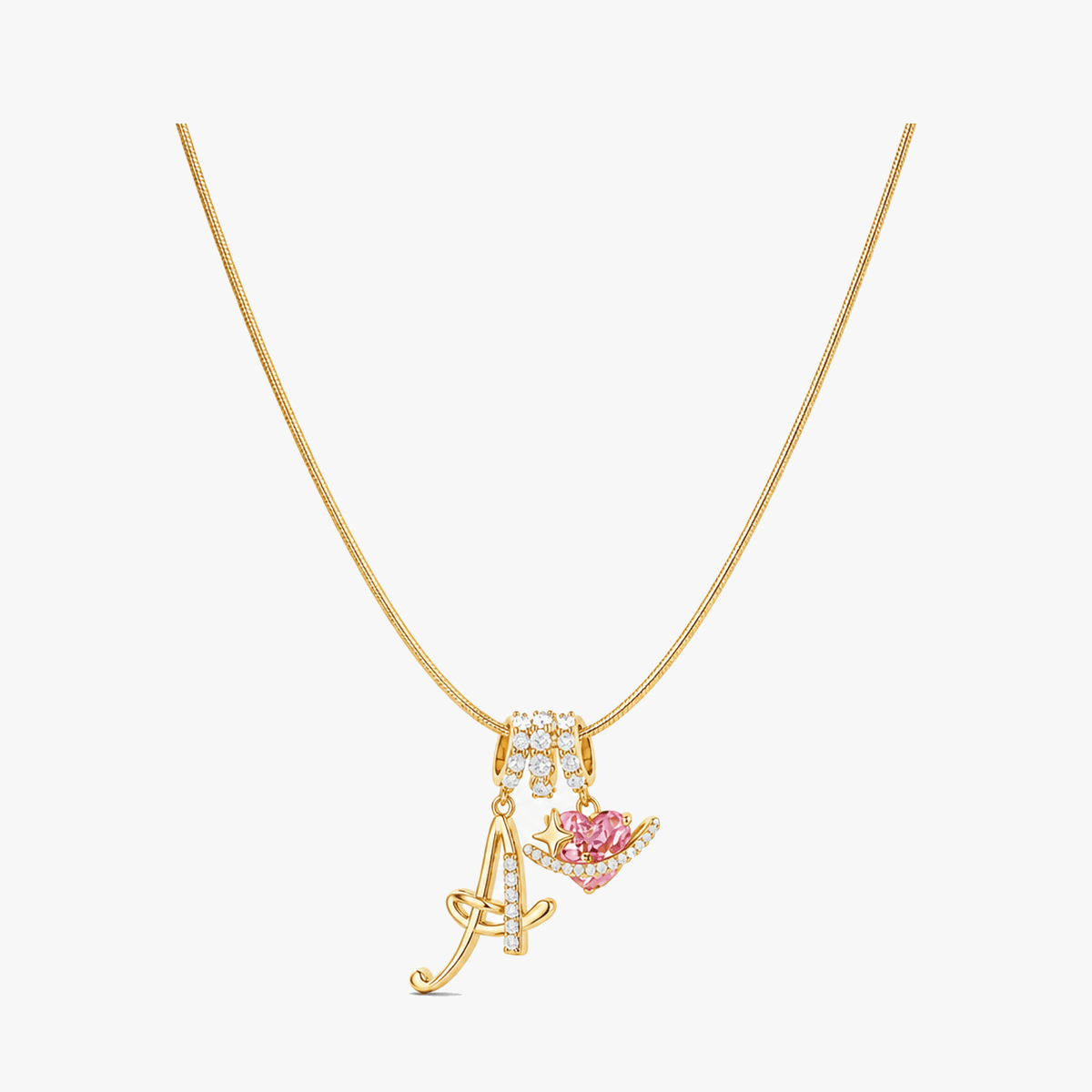 LUMARA – Collana con Iniziale a 3 Strati con Zircone a Forma di Cuore Rosa