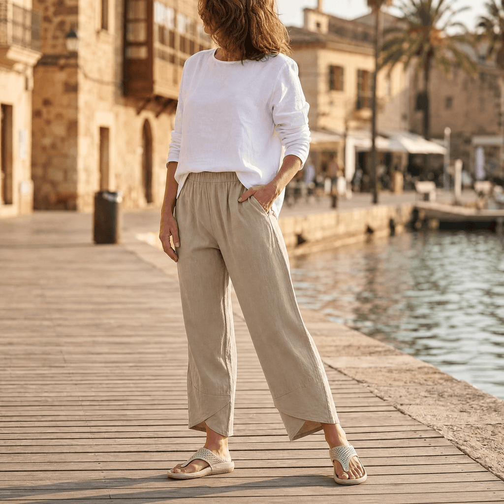 Brezia – Pantaloni Corti Asimmetrici in Mistura di Lino per Donna