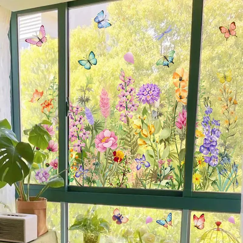 ✨ULTIMO GIORNO: 70% DI SCONTO! - 💐 Adesivo per Finestra con Bouquet Floreale Colorato 🖼️ (Rimovibile senza lasciare segni)