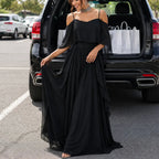 Solavia – Maxidress in chiffon simile con spalle scoperte per matrimoni ed eventi formali