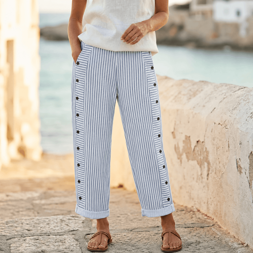 Coastlyn – Pantaloni a righe da donna con rifinitura a bottoni