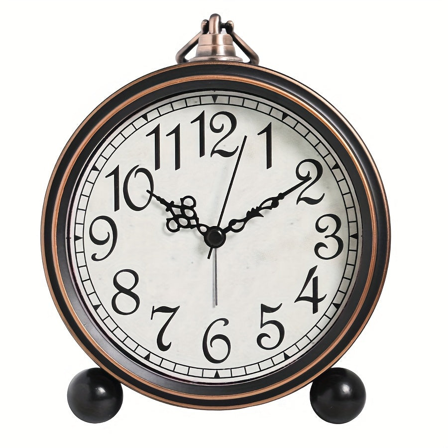 ELEGANTIME - Orologio da Comodino Vintage in Metallo Europeo con Allerta Silenziosa e Grande Display Analogico