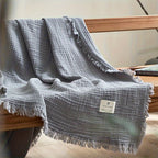 OLIVEBREEZE – Coperta Leggera in Garza di Cotone a 4 Strati con Frange Eleganti
