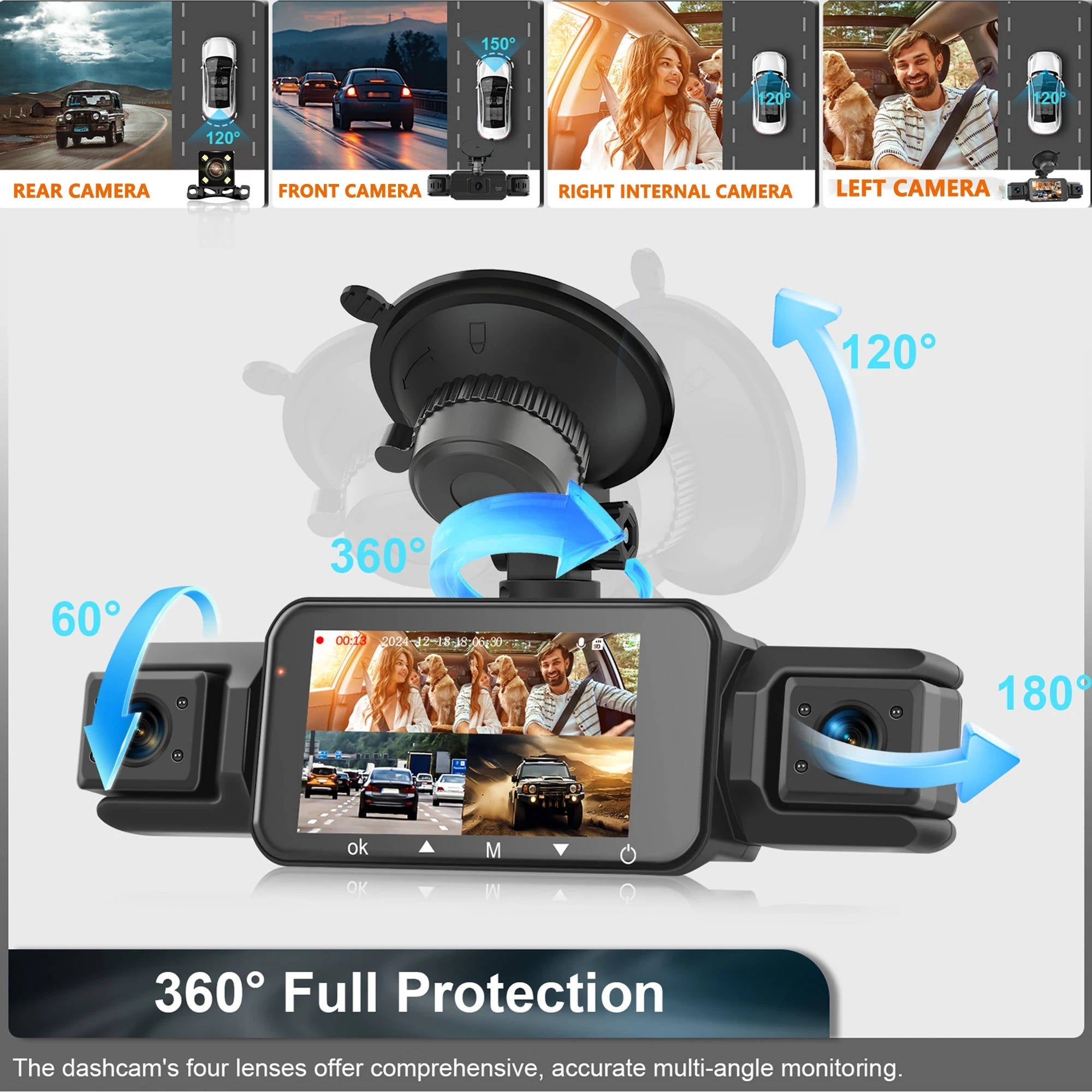Dash Cam Wireless per Auto Anteriore e Posteriore con Visione Notturna