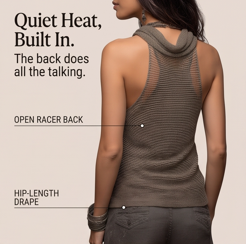 Lunessa – Top Halter in Maglia con Collo Drappeggiato