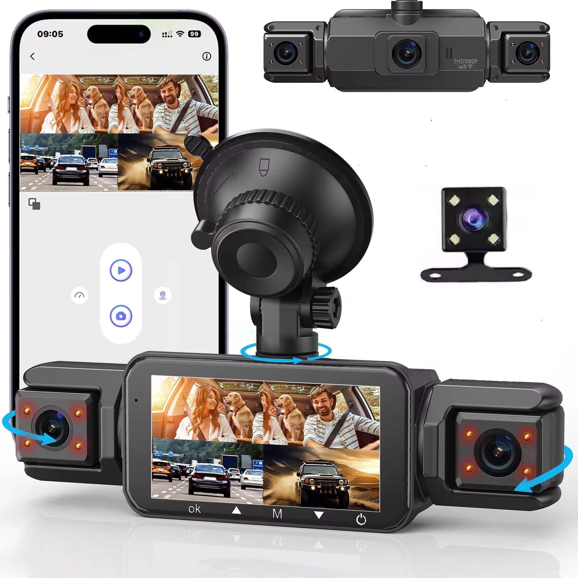 Dash Cam Wireless per Auto Anteriore e Posteriore con Visione Notturna